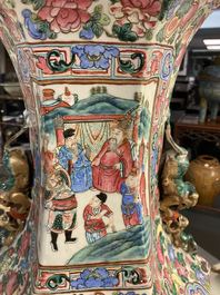 A large Chinese hexagonal famille rose vase, 19th C.
